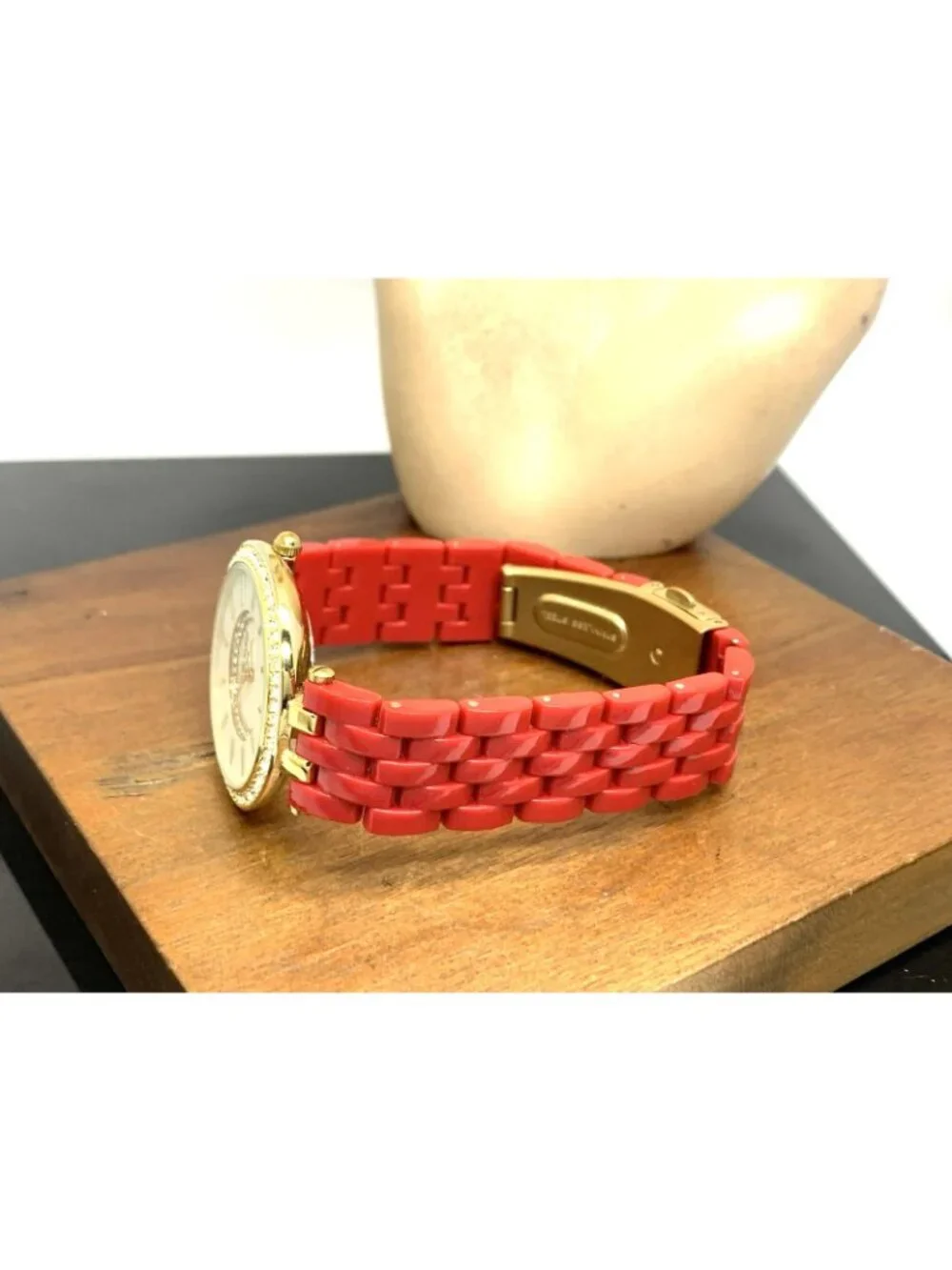 Anne Klein Women's Watch AK\2620 Quartz Mother of Pearl Dial Gold Red Resin 34mm